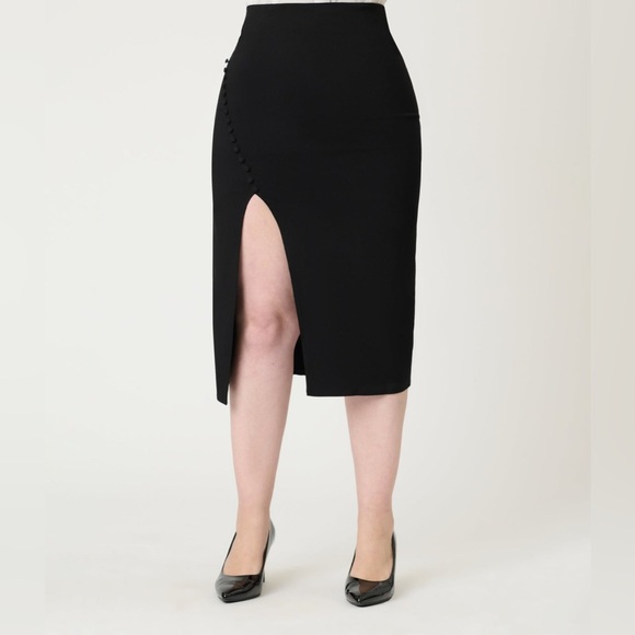 NWT Unique Vintage Pencil Skirt asymmetrical slit button up 3X/20 - Picture 2 of 6